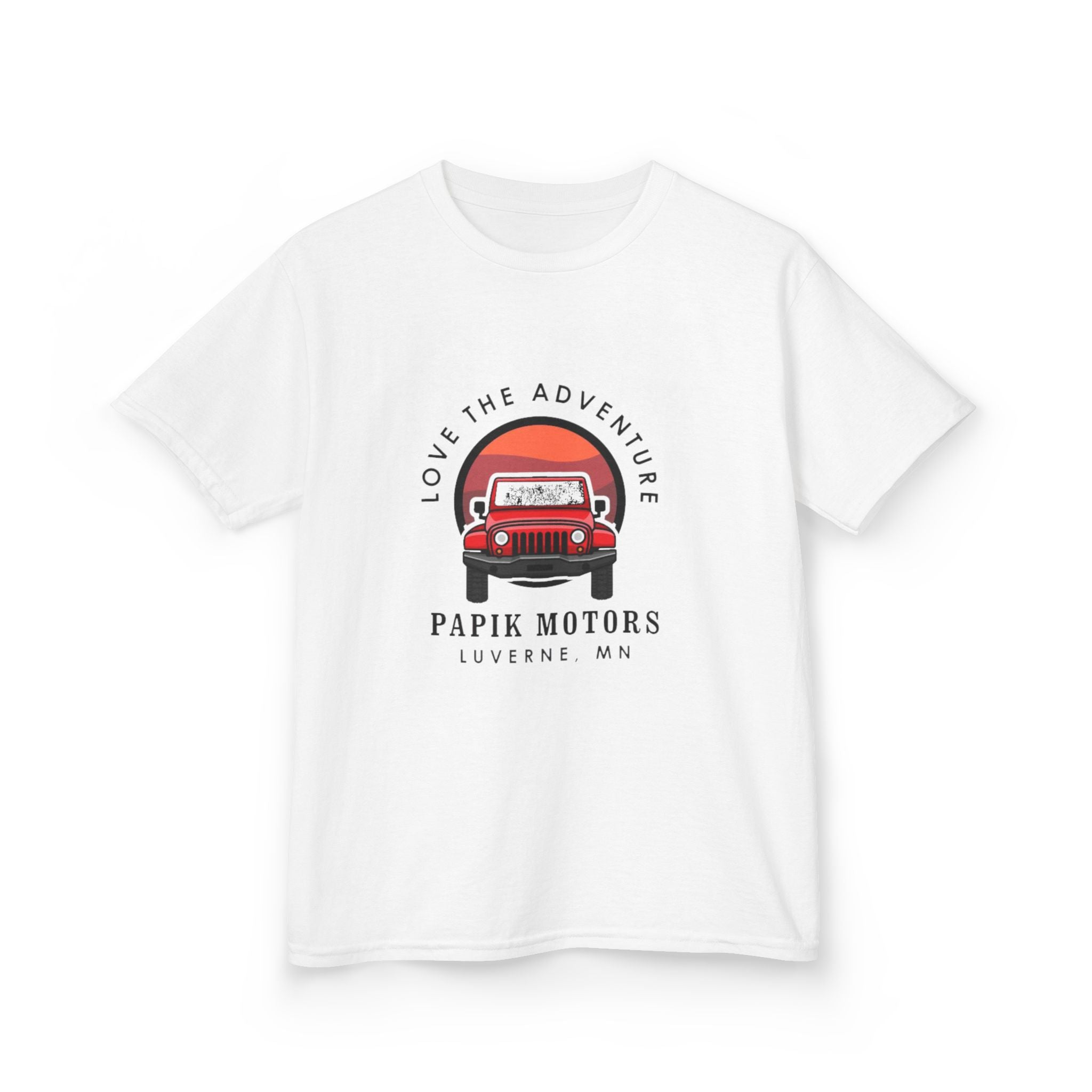 Kids Tee - 'Love The Adventure' Red Jeep Graphic Papik Motors