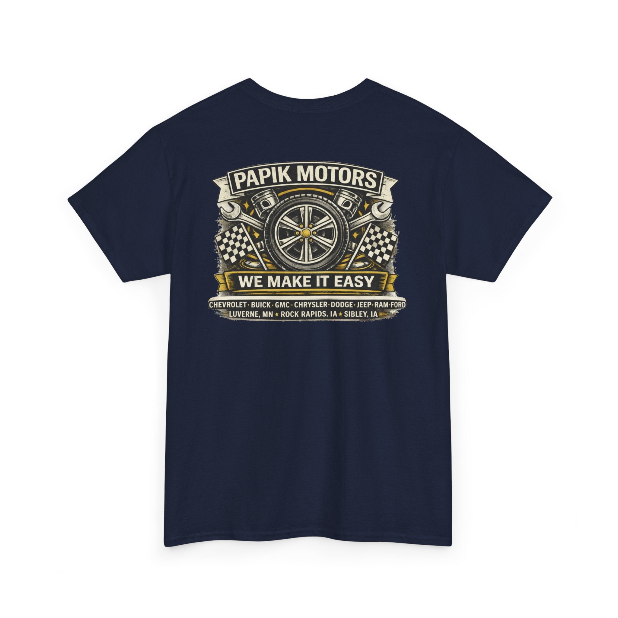 T‑Shirt — Papik Motors "We Make It Easy" Vintage Front and Back T