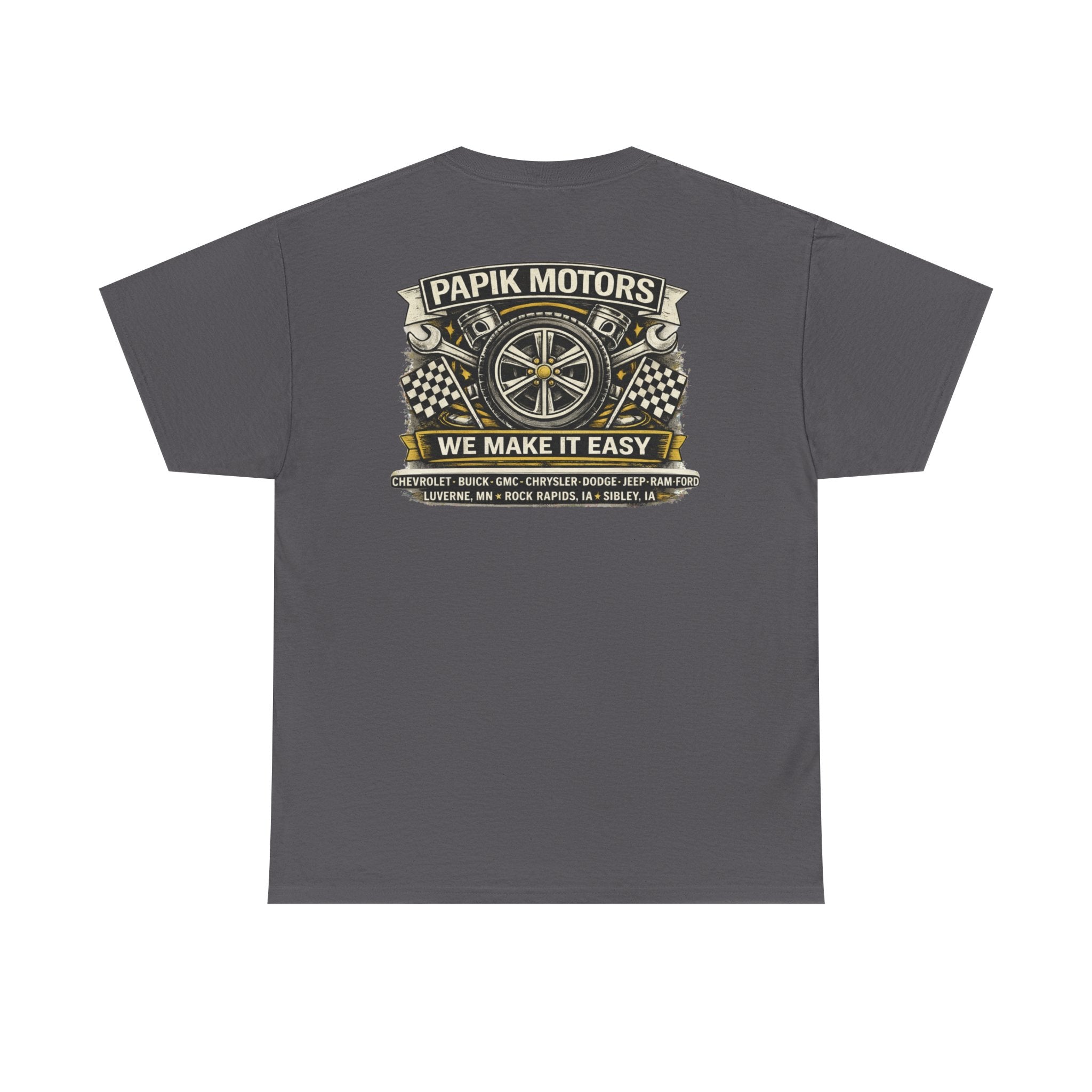 T‑Shirt — Papik Motors "We Make It Easy" Vintage Front and Back T