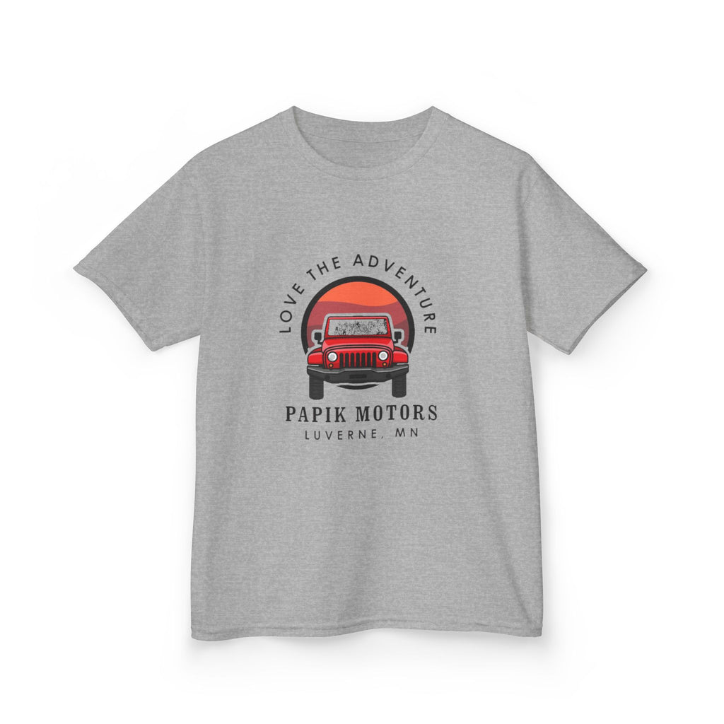 Kids Tee - 'Love The Adventure' Red Jeep Graphic Papik Motors