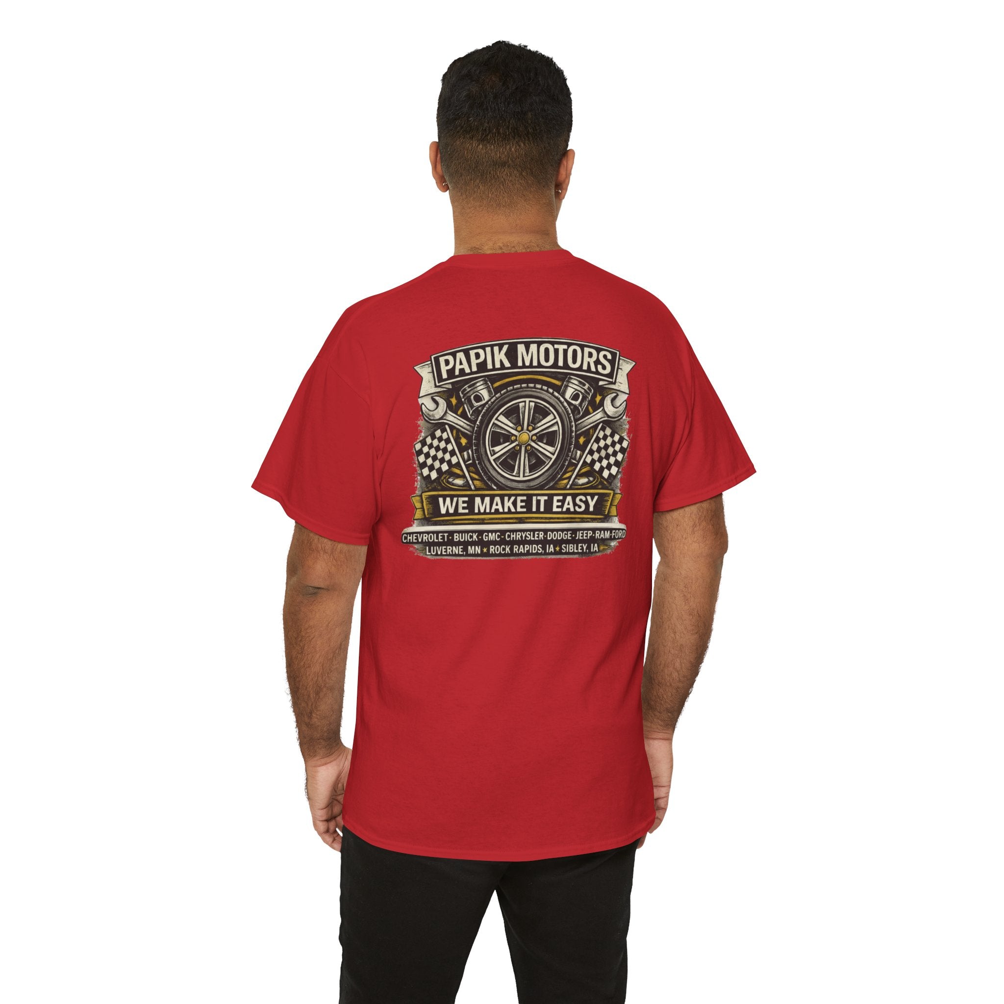 T‑Shirt — Papik Motors "We Make It Easy" Vintage Front and Back T