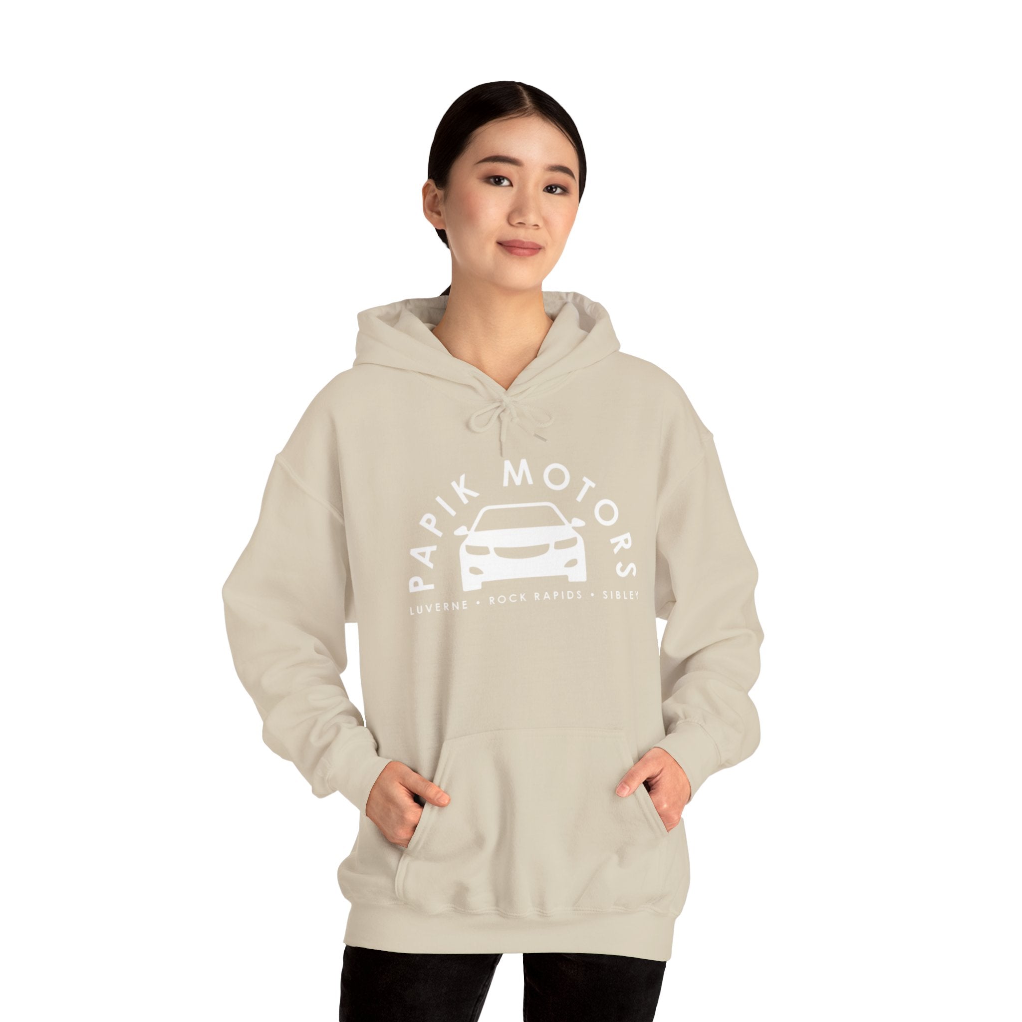 Hooded Sweatshirt - Papik Motors Over Car Logo Hoodie — Minimal Car Club Pullover Unisex