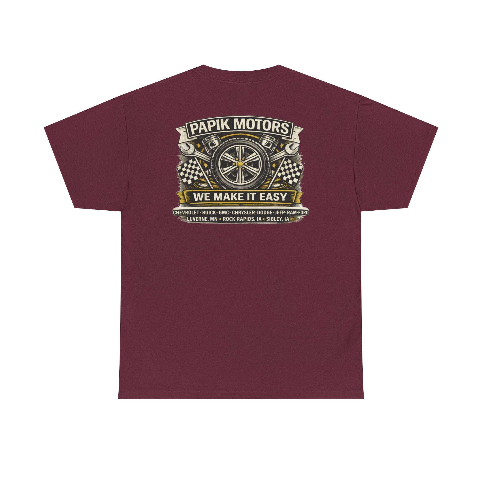 T‑Shirt — Papik Motors "We Make It Easy" Vintage Front and Back T