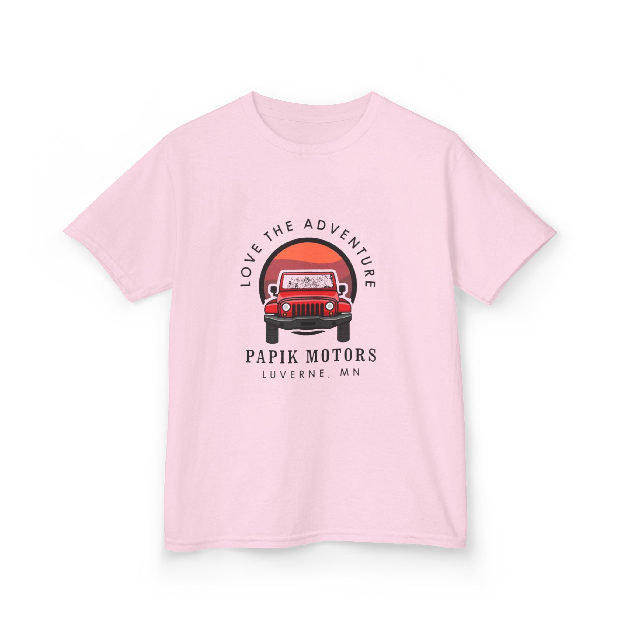 Kids Tee - 'Love The Adventure' Red Jeep Graphic Papik Motors