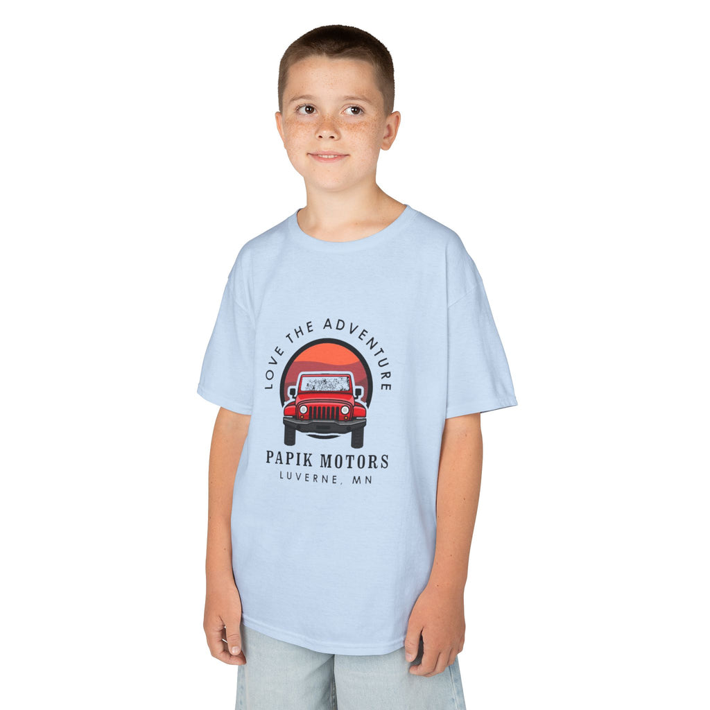 Kids Tee - 'Love The Adventure' Red Jeep Graphic Papik Motors