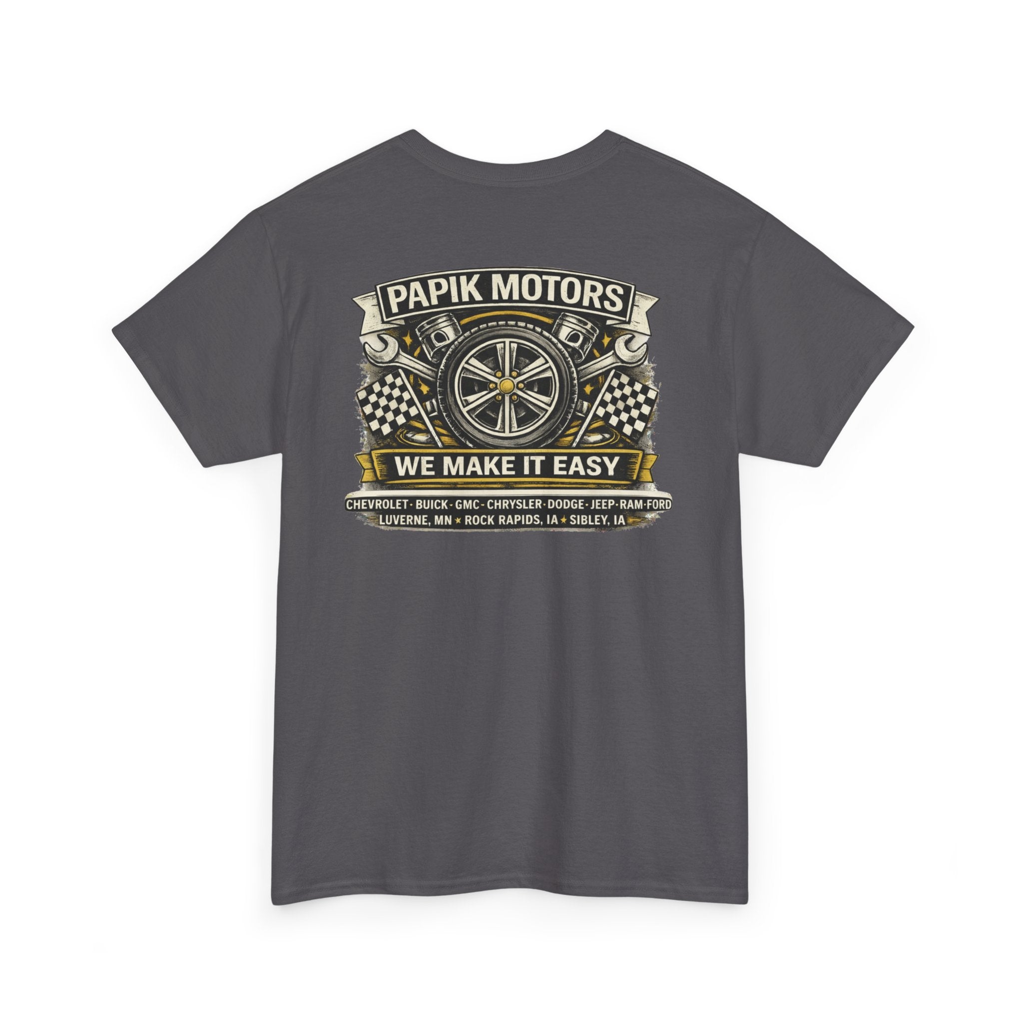 T‑Shirt — Papik Motors "We Make It Easy" Vintage Front and Back T