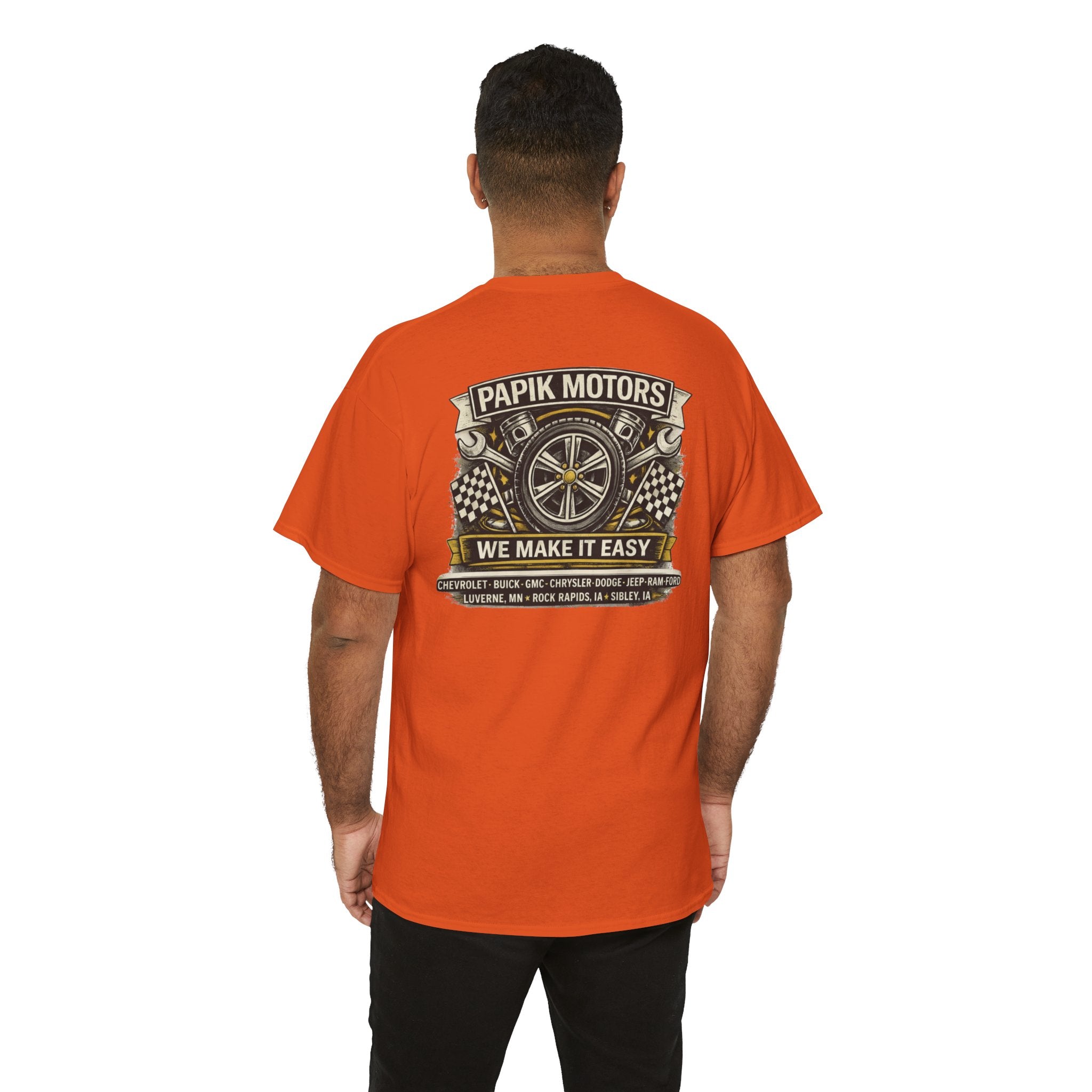 T‑Shirt — Papik Motors "We Make It Easy" Vintage Front and Back T
