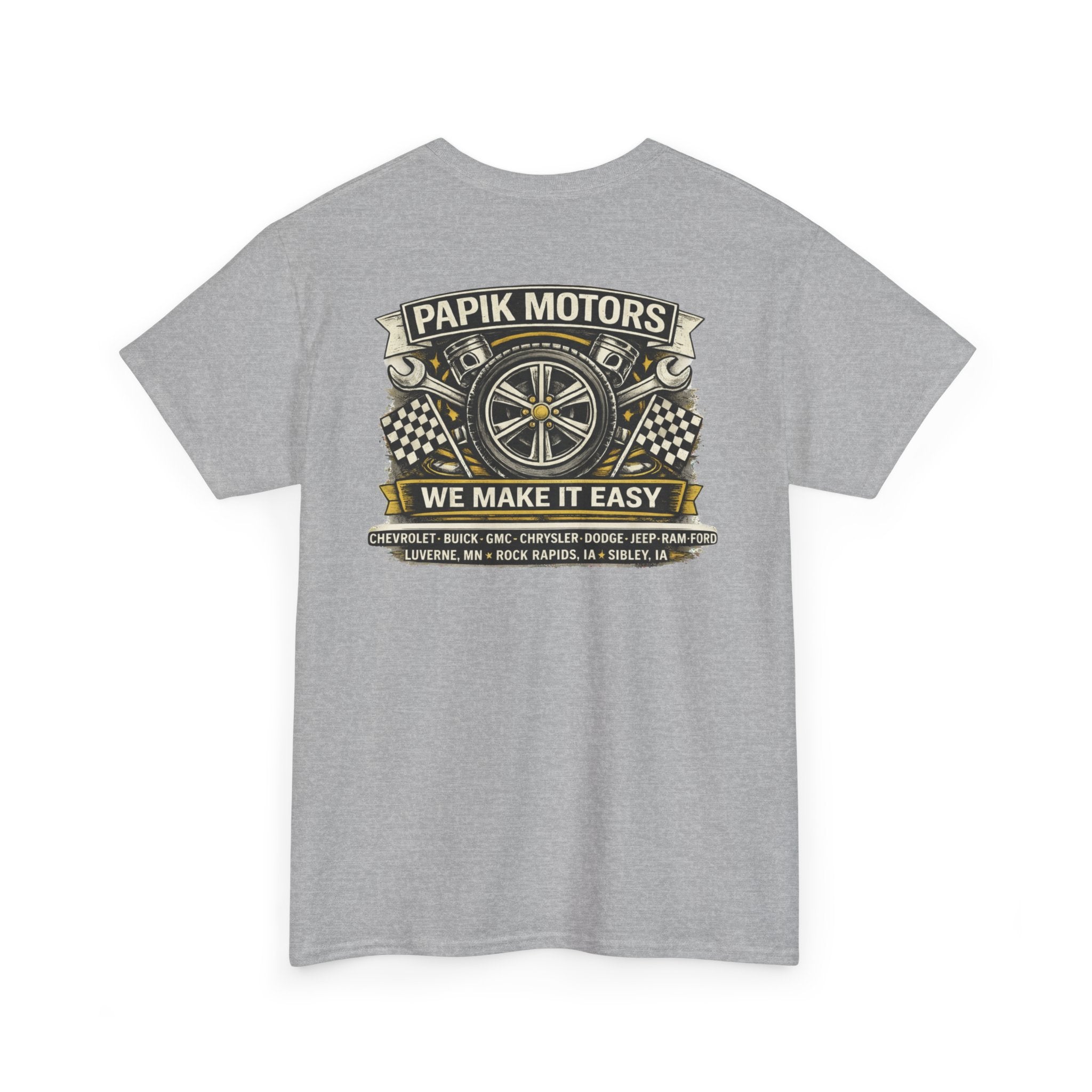 T‑Shirt — Papik Motors "We Make It Easy" Vintage Front and Back T