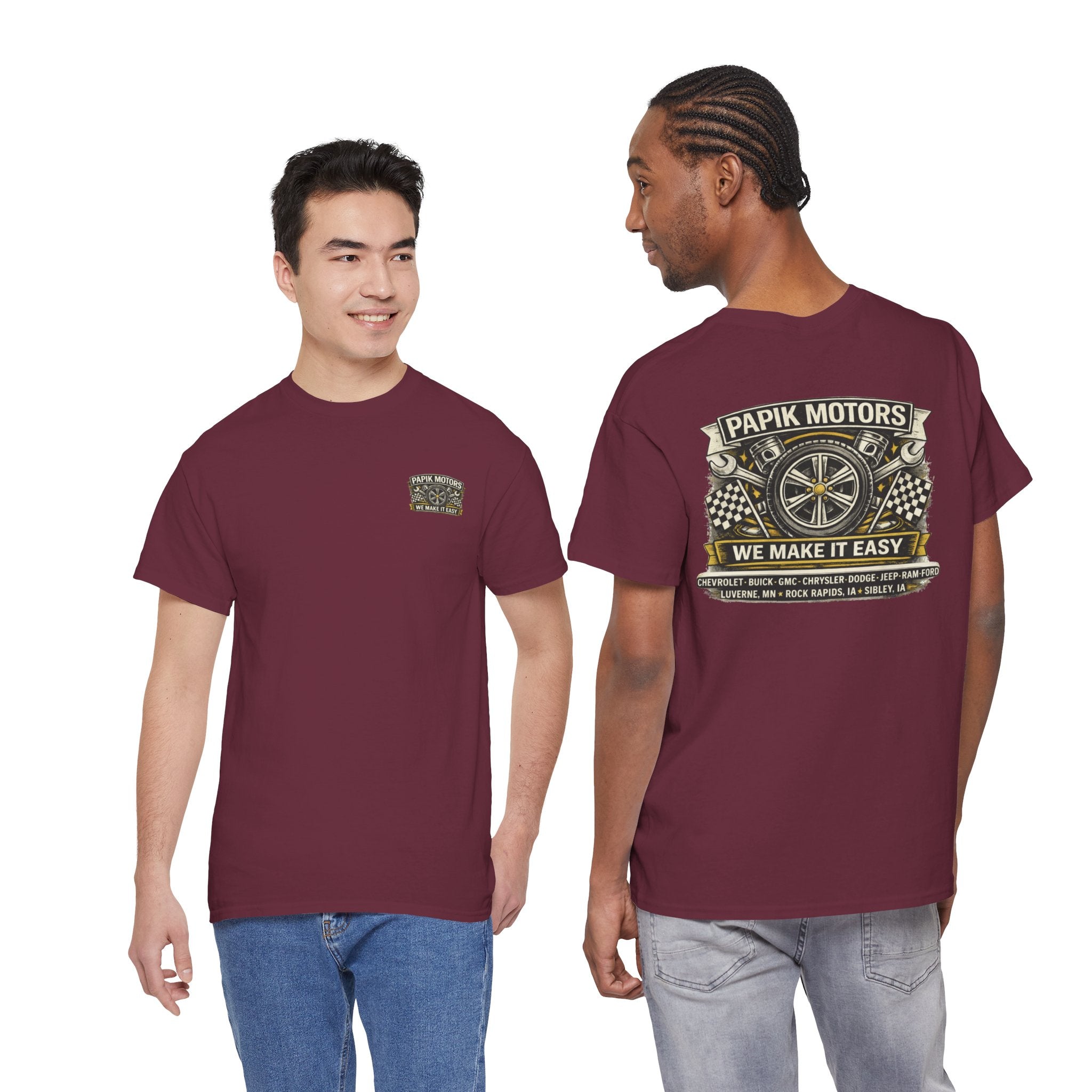 T‑Shirt — Papik Motors "We Make It Easy" Vintage Front and Back T
