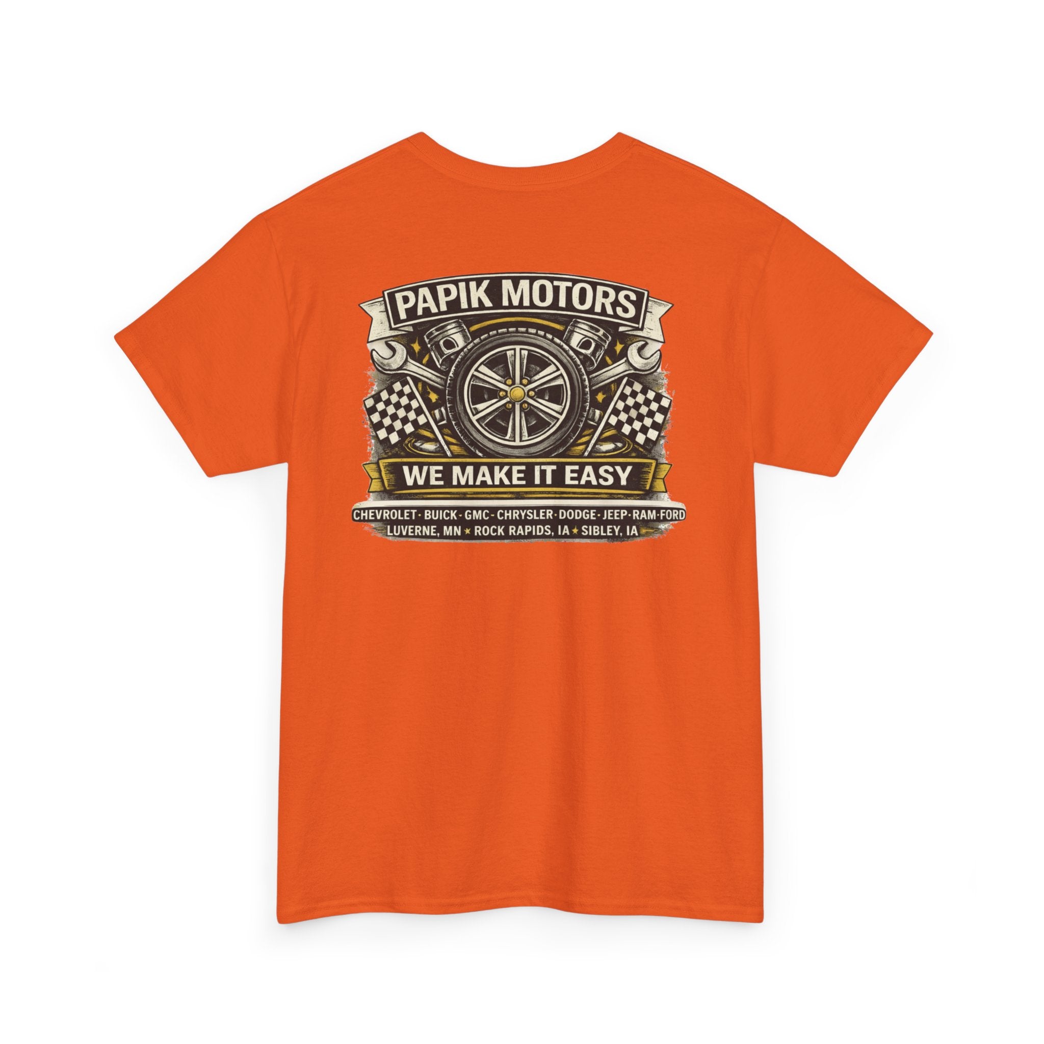 T‑Shirt — Papik Motors "We Make It Easy" Vintage Front and Back T