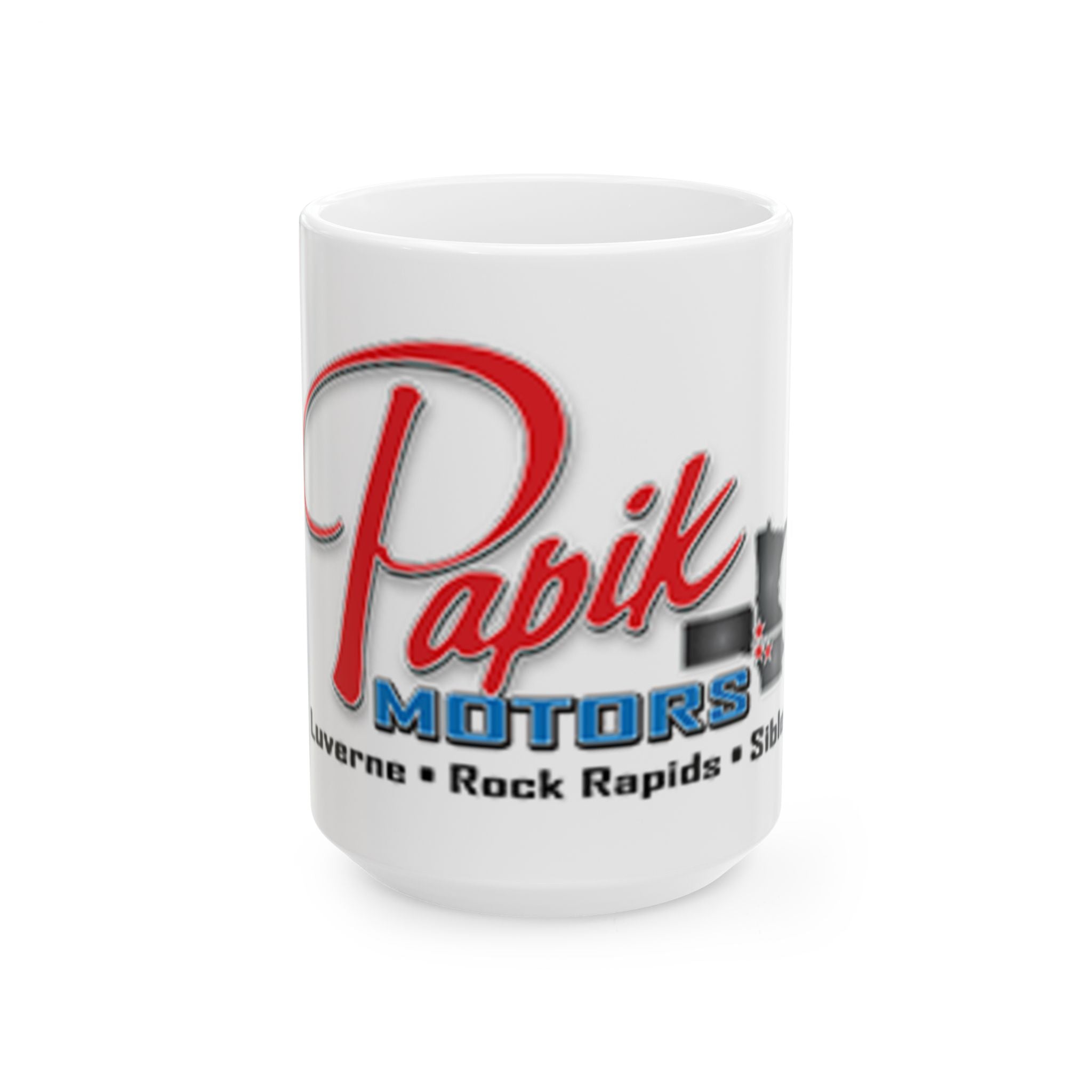 Papik Motors Logo Ceramic Mug — Branded 15oz Coffee Cup