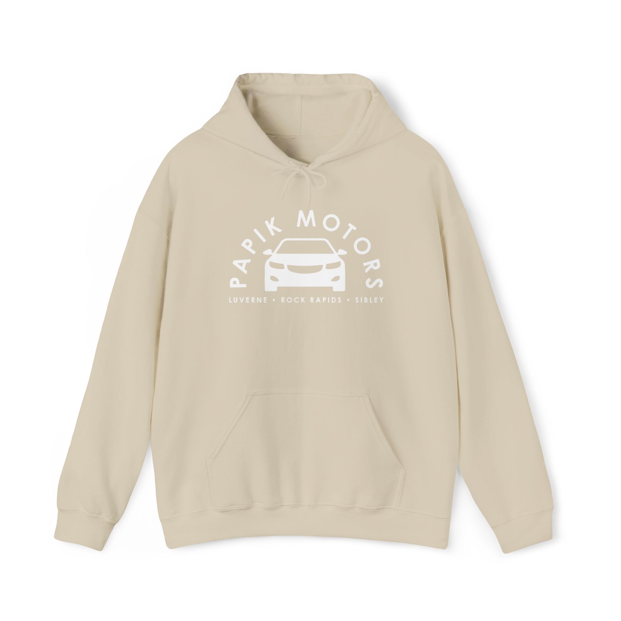 Hooded Sweatshirt - Papik Motors Over Car Logo Hoodie — Minimal Car Club Pullover Unisex