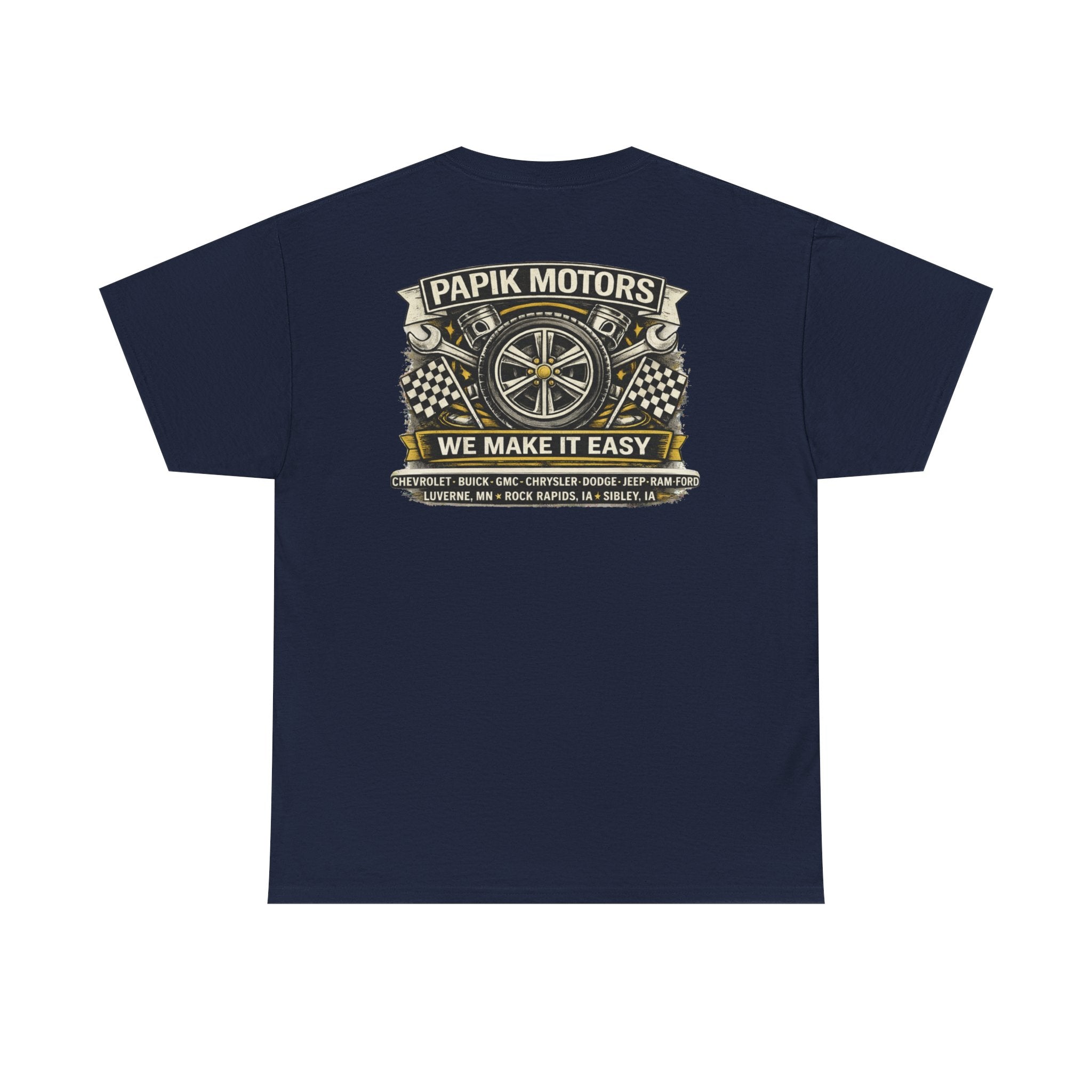 T‑Shirt — Papik Motors "We Make It Easy" Vintage Front and Back T