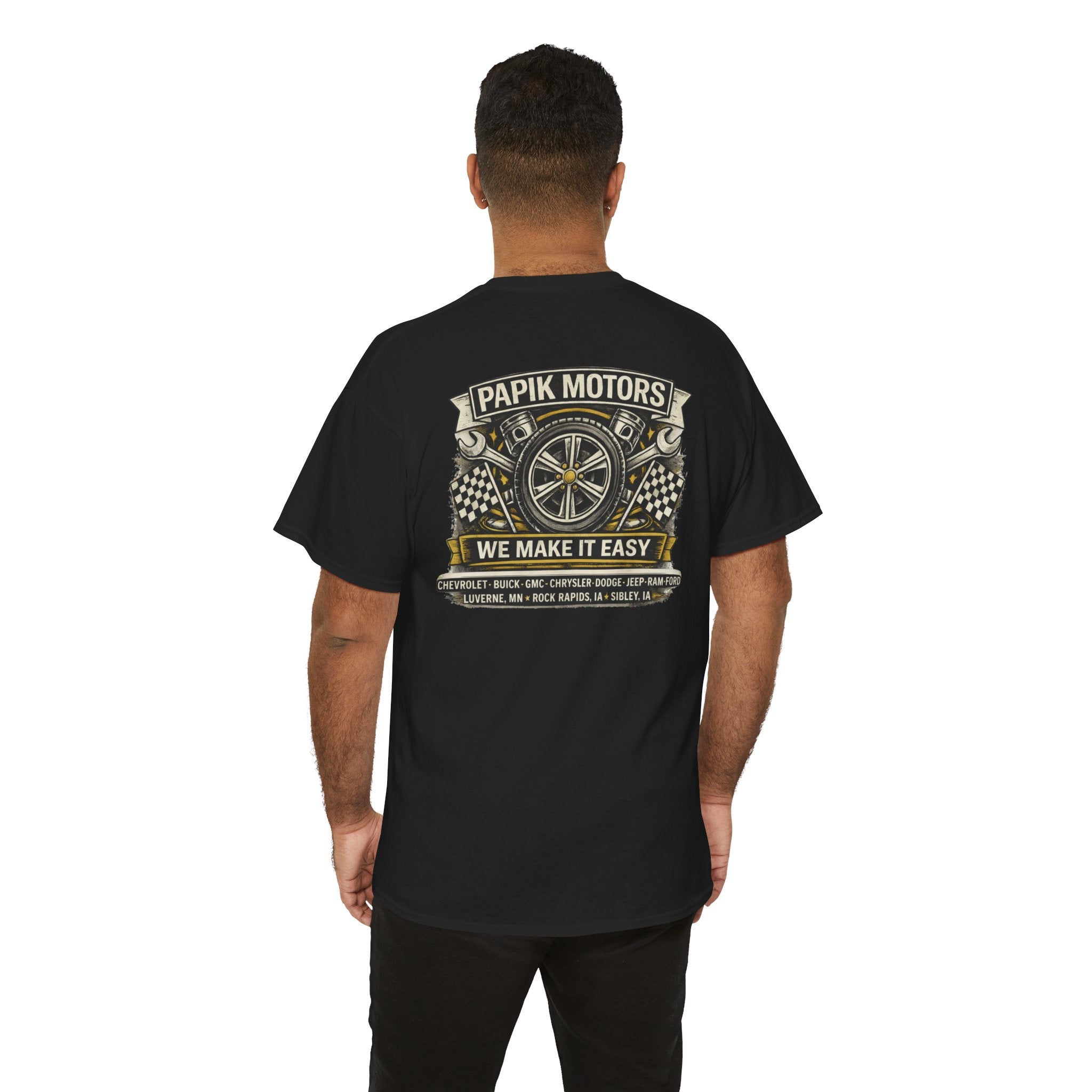 T‑Shirt — Papik Motors "We Make It Easy" Vintage Front and Back T