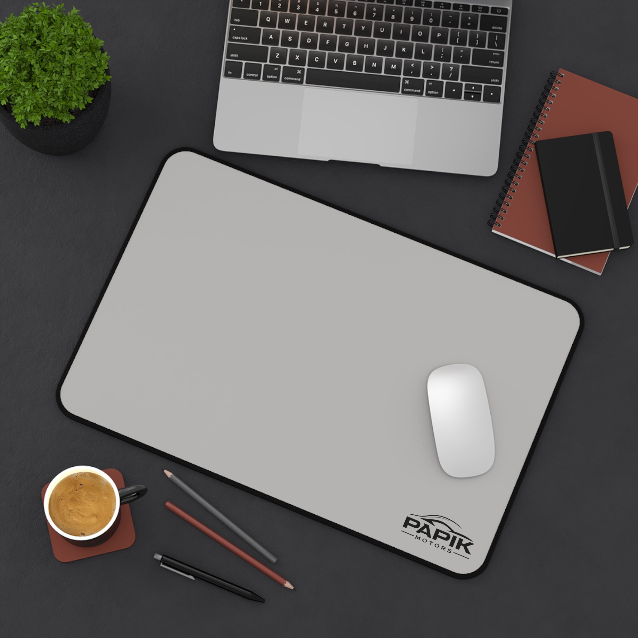 Minimal Gray Desk Mat – Large Non-Slip Mousepad with Logo