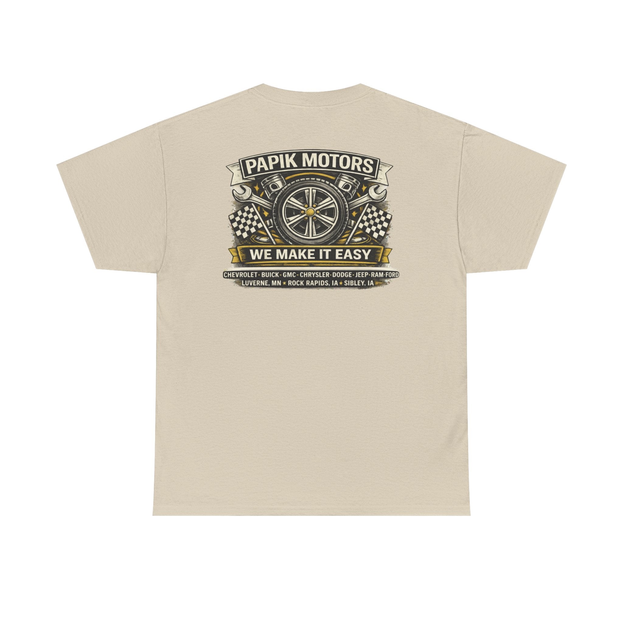 T‑Shirt — Papik Motors "We Make It Easy" Vintage Front and Back T
