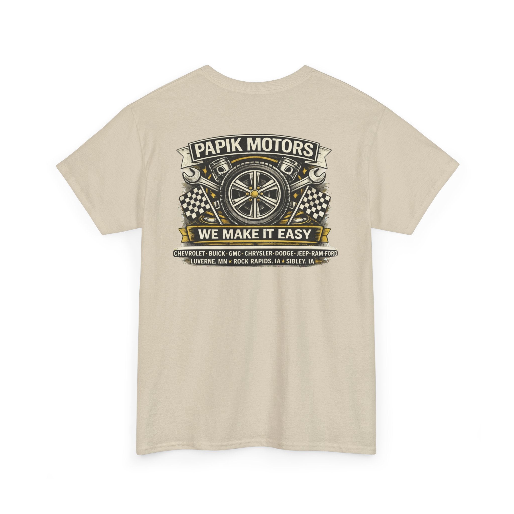 T‑Shirt — Papik Motors "We Make It Easy" Vintage Front and Back T