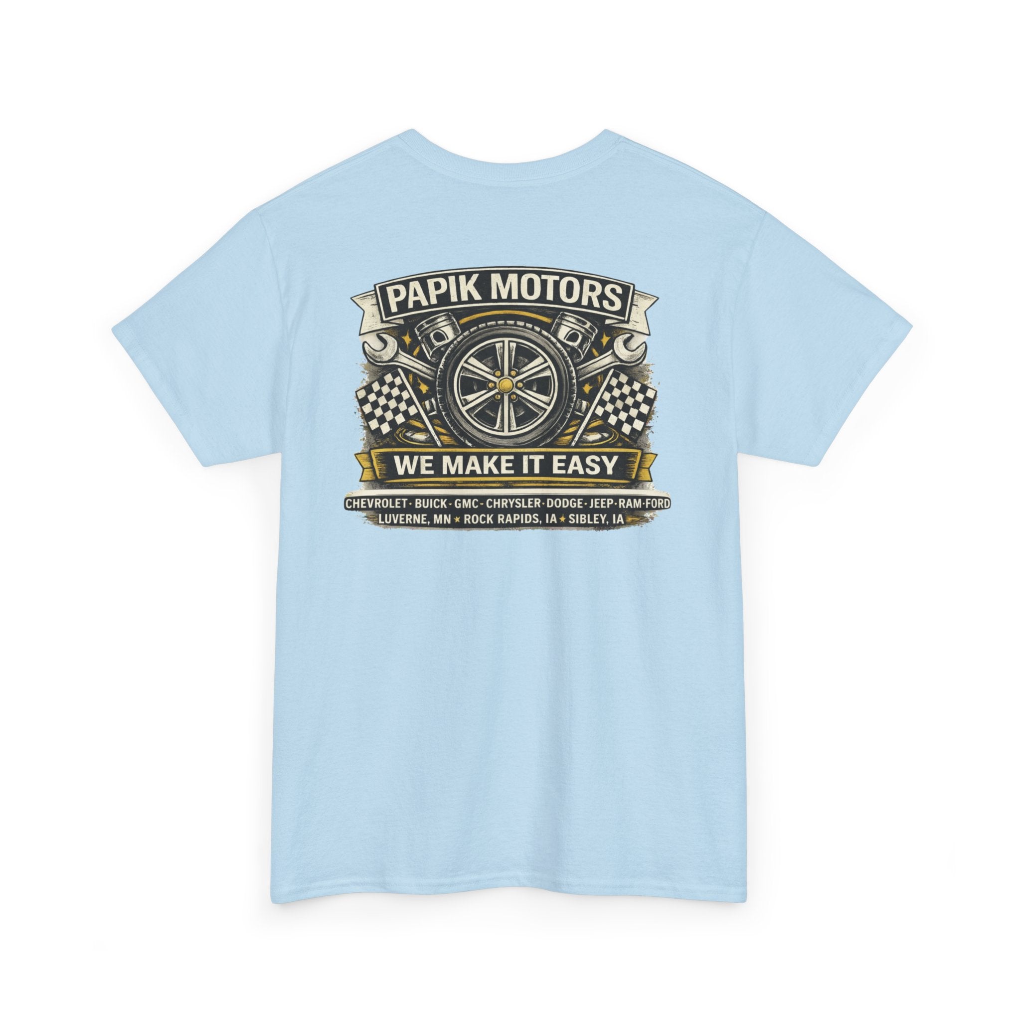 T‑Shirt — Papik Motors "We Make It Easy" Vintage Front and Back T