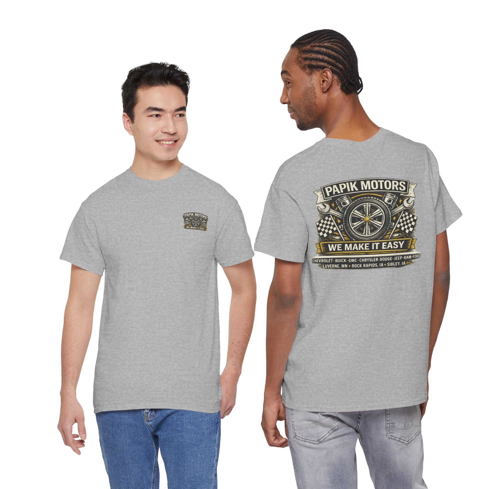 T‑Shirt — Papik Motors "We Make It Easy" Vintage Front and Back T