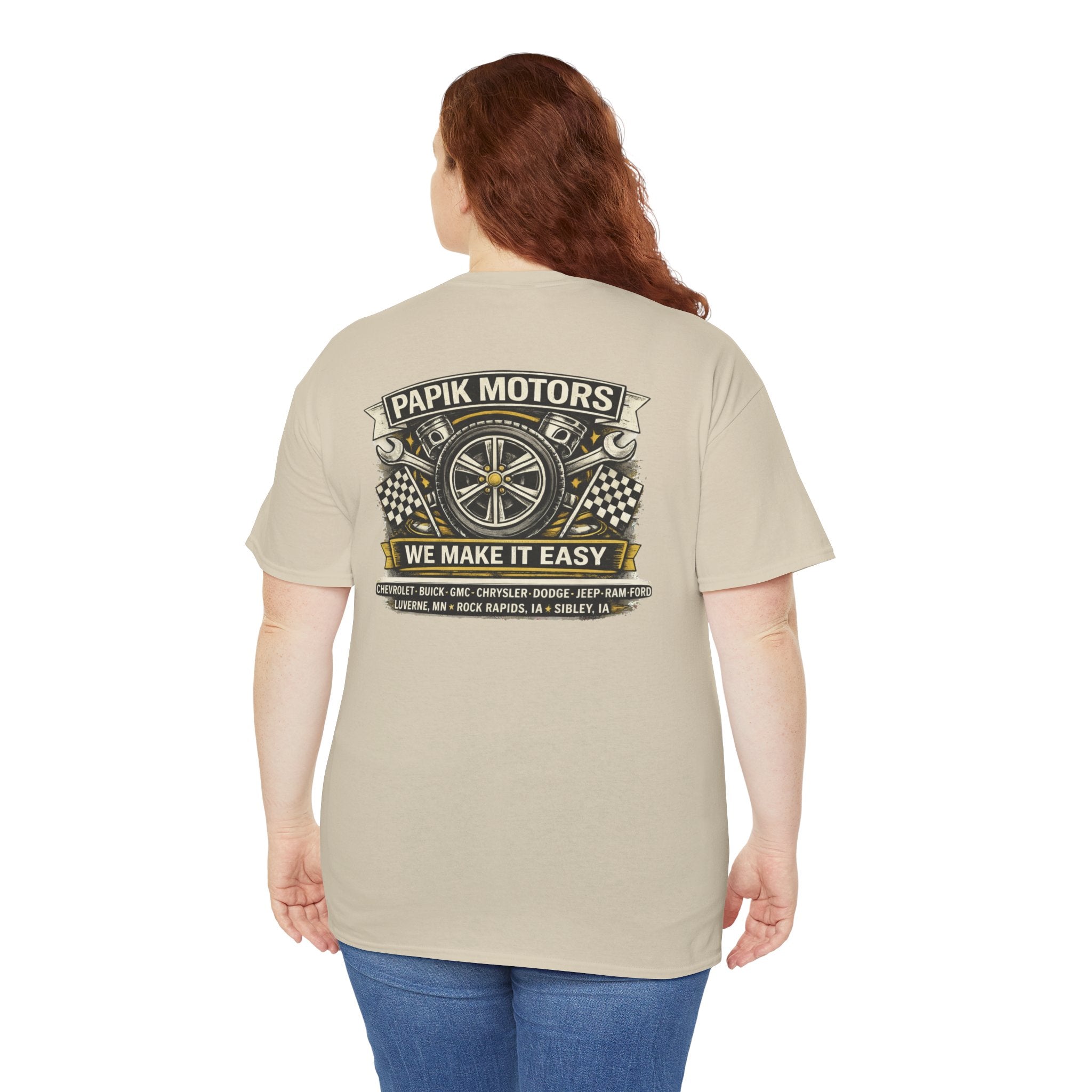 T‑Shirt — Papik Motors "We Make It Easy" Vintage Front and Back T