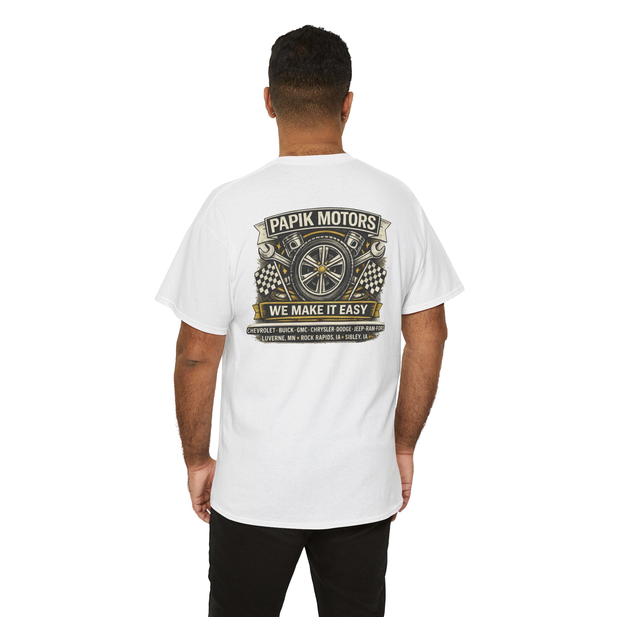 T‑Shirt — Papik Motors "We Make It Easy" Vintage Front and Back T