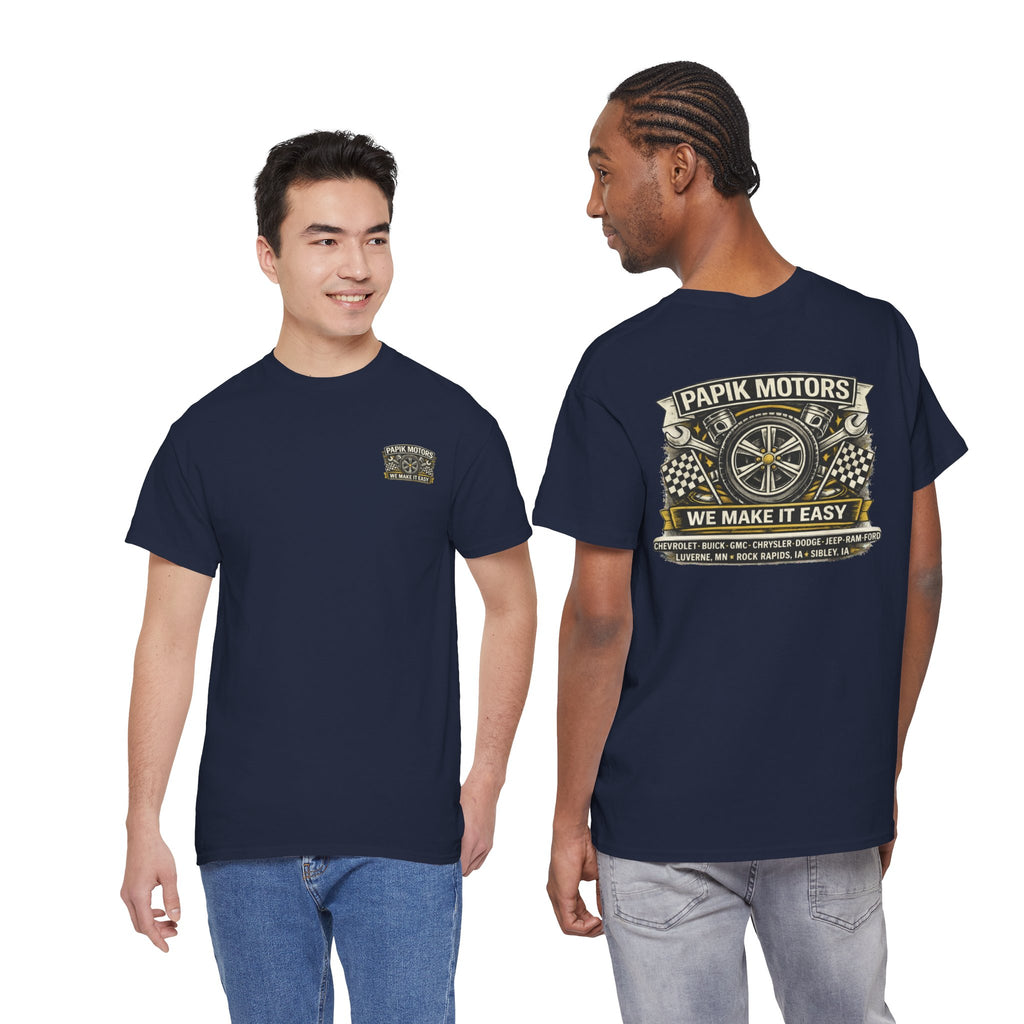 T‑Shirt — Papik Motors "We Make It Easy" Vintage Front and Back T
