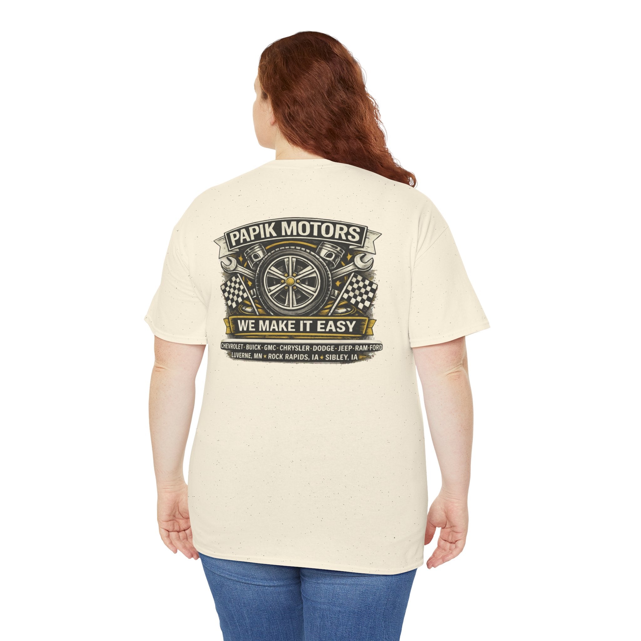 T‑Shirt — Papik Motors "We Make It Easy" Vintage Front and Back T