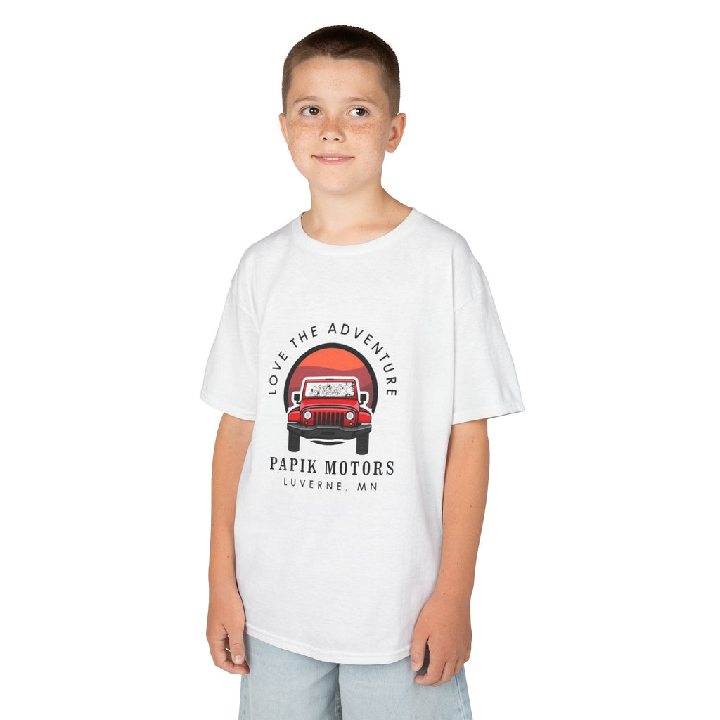 Kids Tee - 'Love The Adventure' Red Jeep Graphic Papik Motors