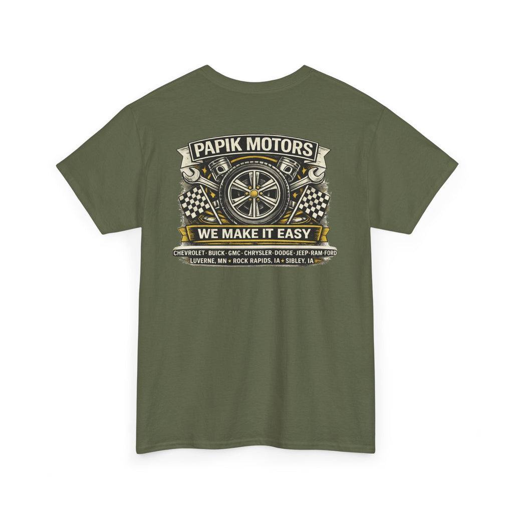 T‑Shirt — Papik Motors "We Make It Easy" Vintage Front and Back T