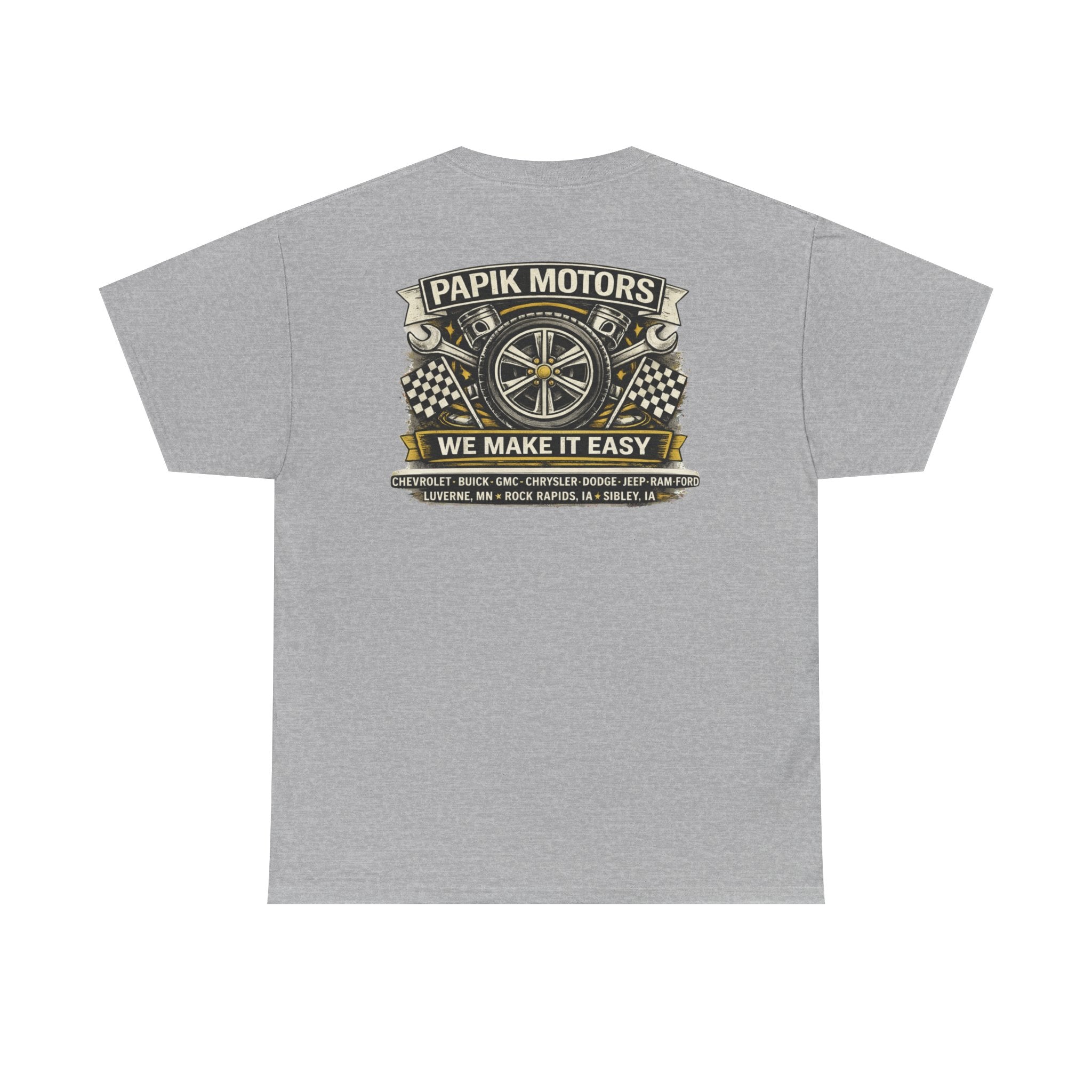 T‑Shirt — Papik Motors "We Make It Easy" Vintage Front and Back T