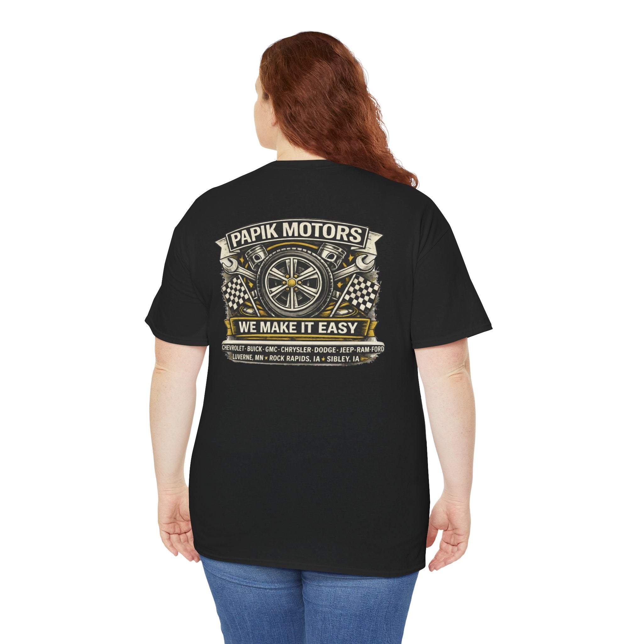 T‑Shirt — Papik Motors "We Make It Easy" Vintage Front and Back T