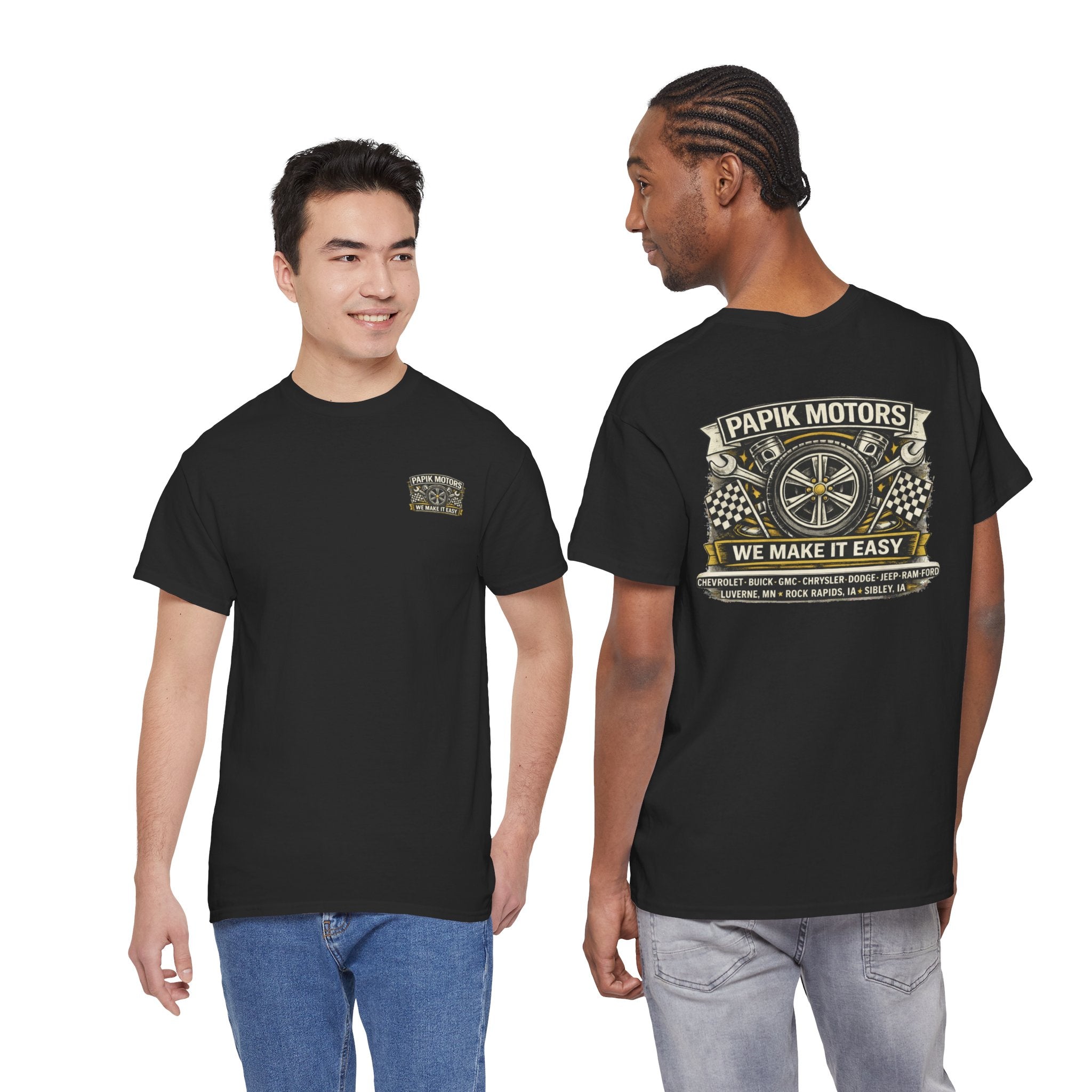 T‑Shirt — Papik Motors "We Make It Easy" Vintage Front and Back T