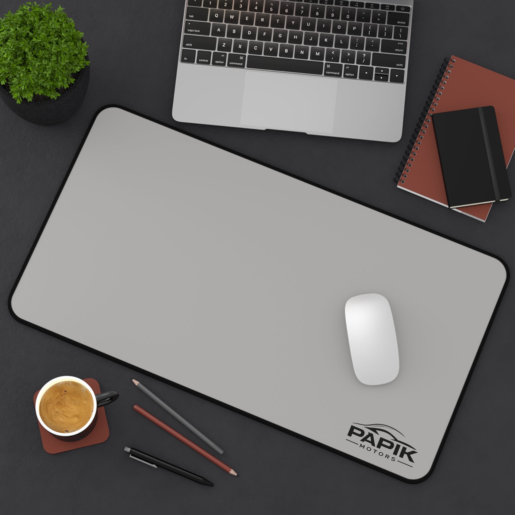 Minimal Gray Desk Mat – Large Non-Slip Mousepad with Logo