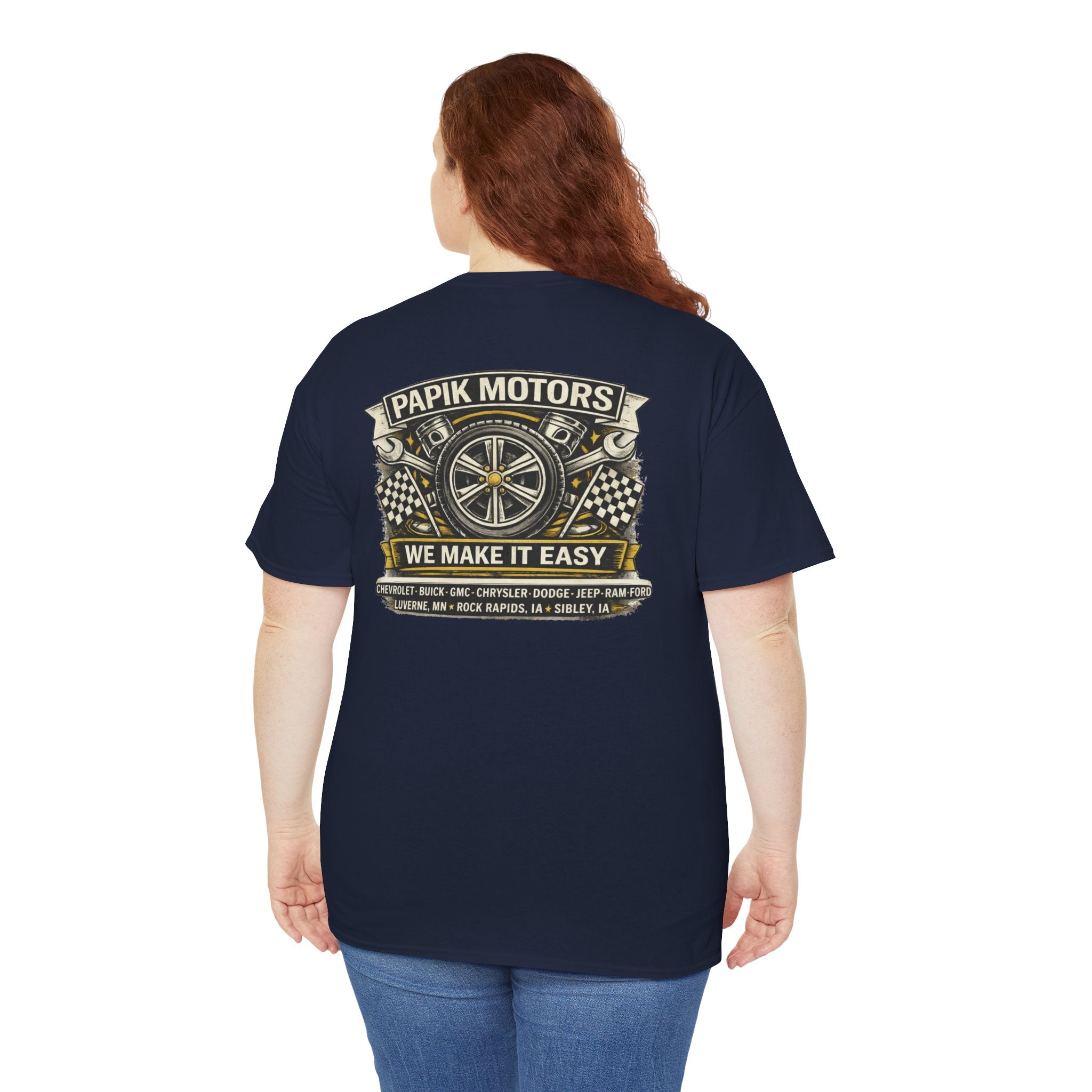 T‑Shirt — Papik Motors "We Make It Easy" Vintage Front and Back T