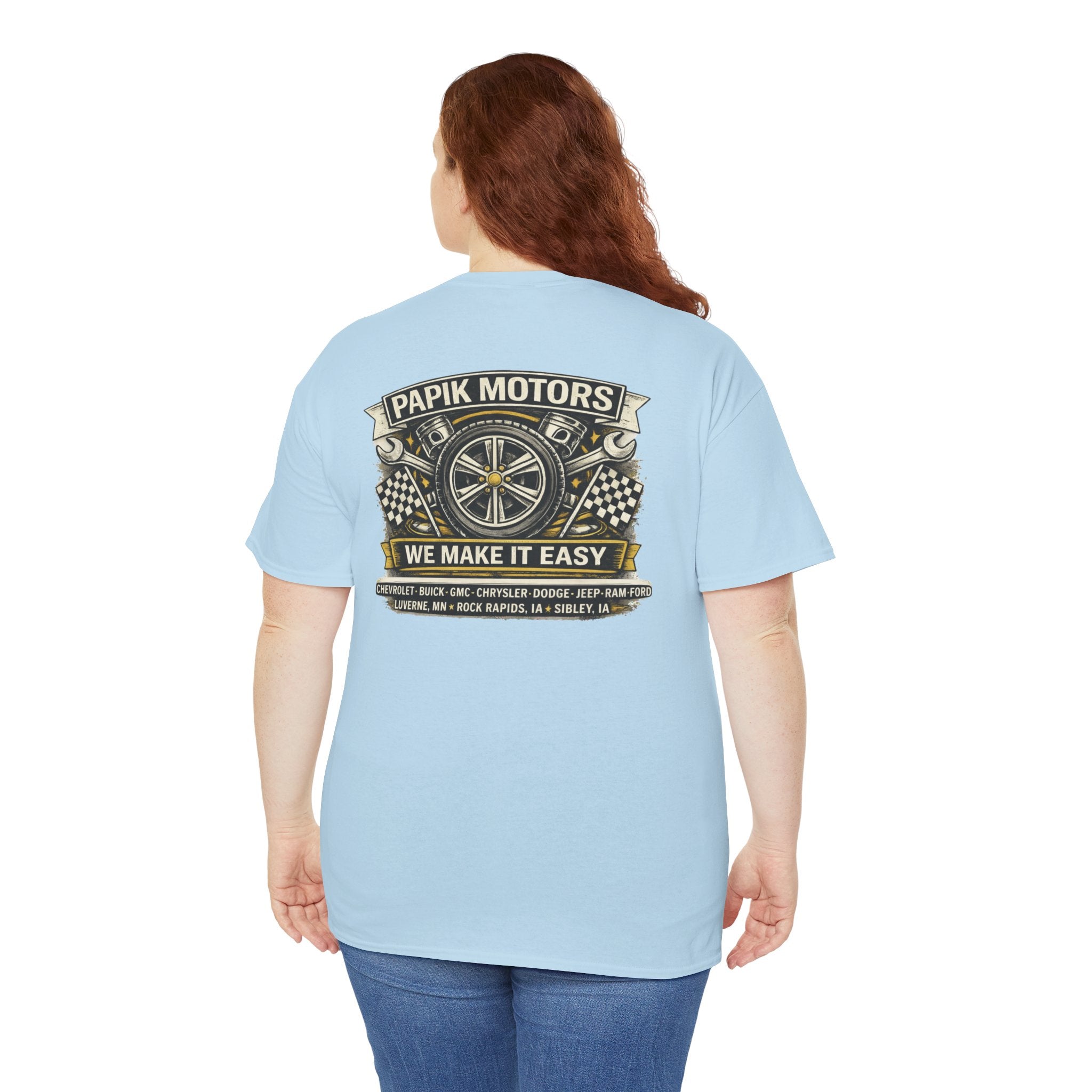 T‑Shirt — Papik Motors "We Make It Easy" Vintage Front and Back T