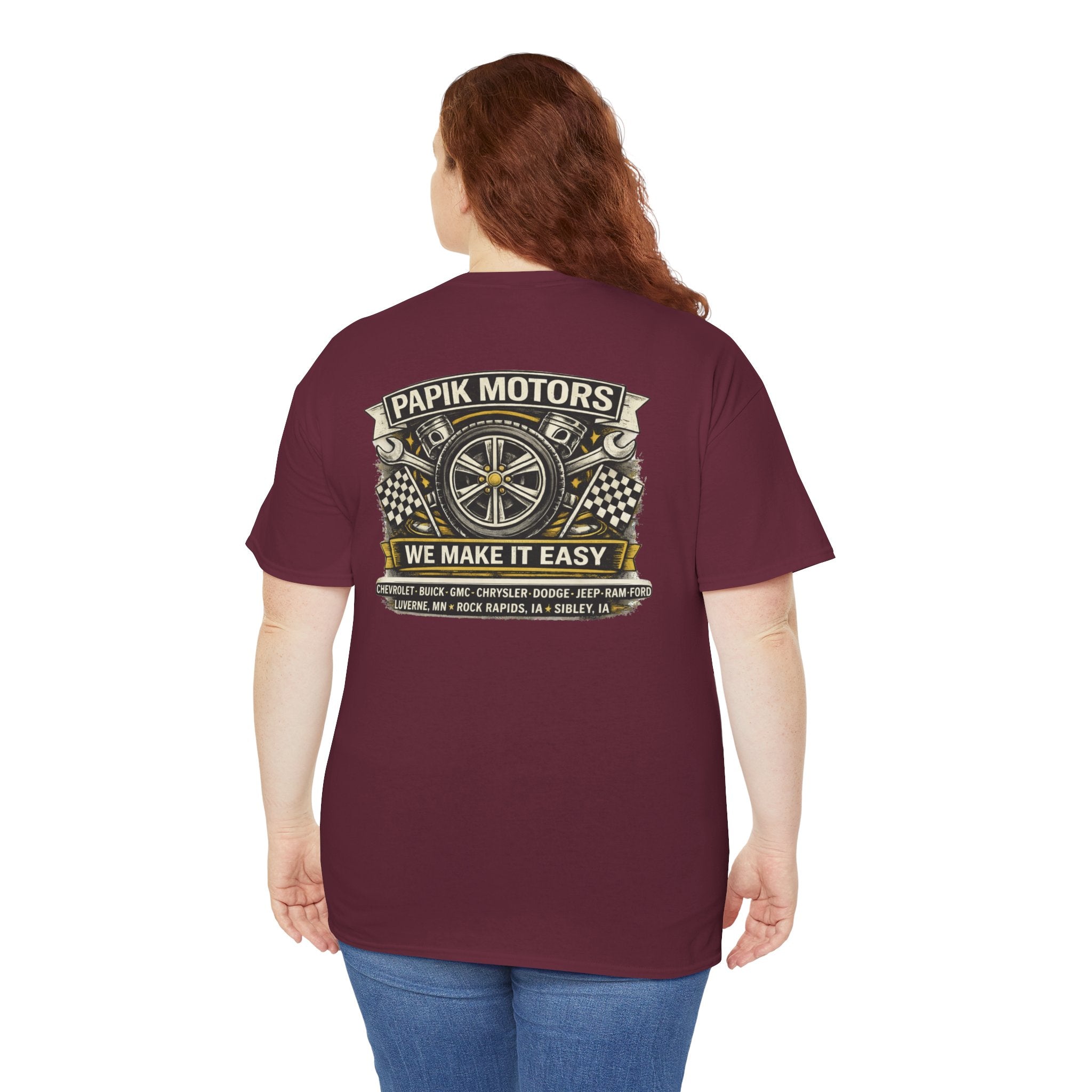 T‑Shirt — Papik Motors "We Make It Easy" Vintage Front and Back T