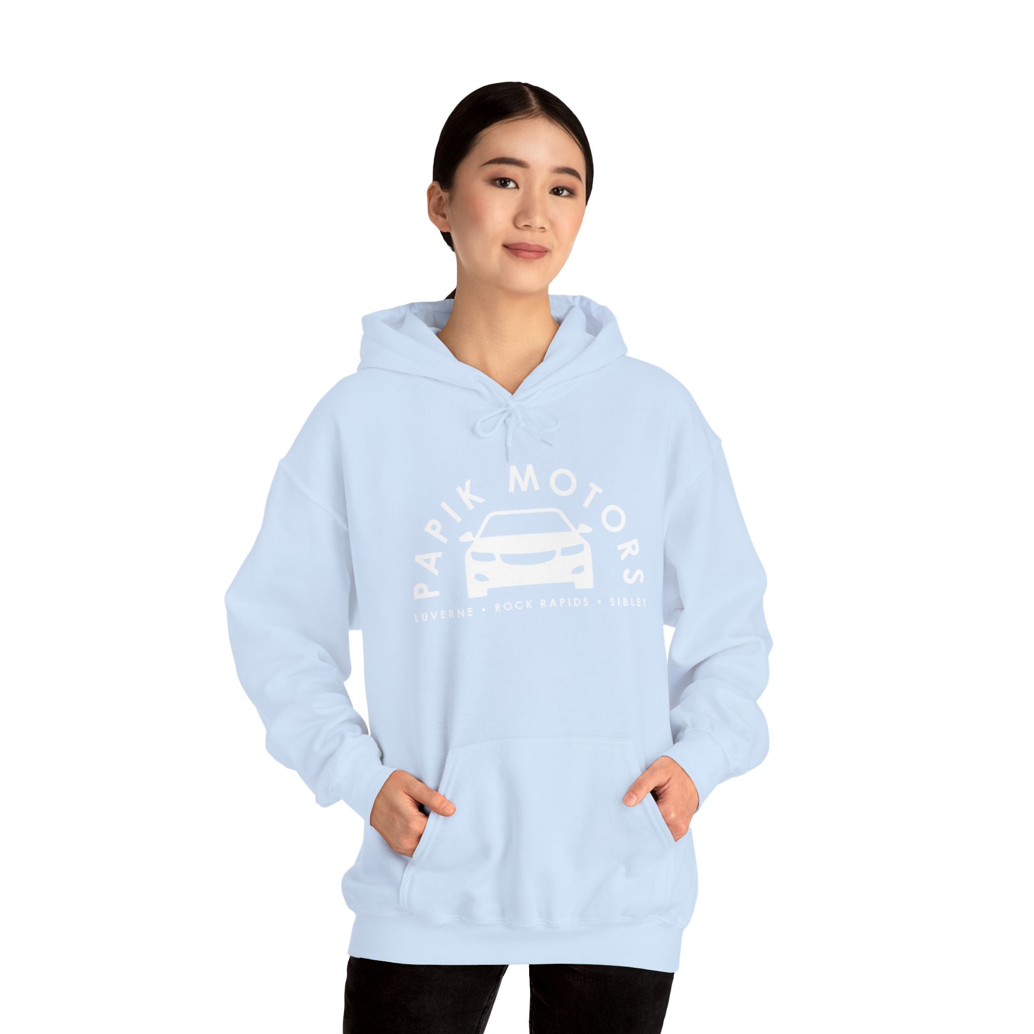Hooded Sweatshirt - Papik Motors Over Car Logo Hoodie — Minimal Car Club Pullover Unisex