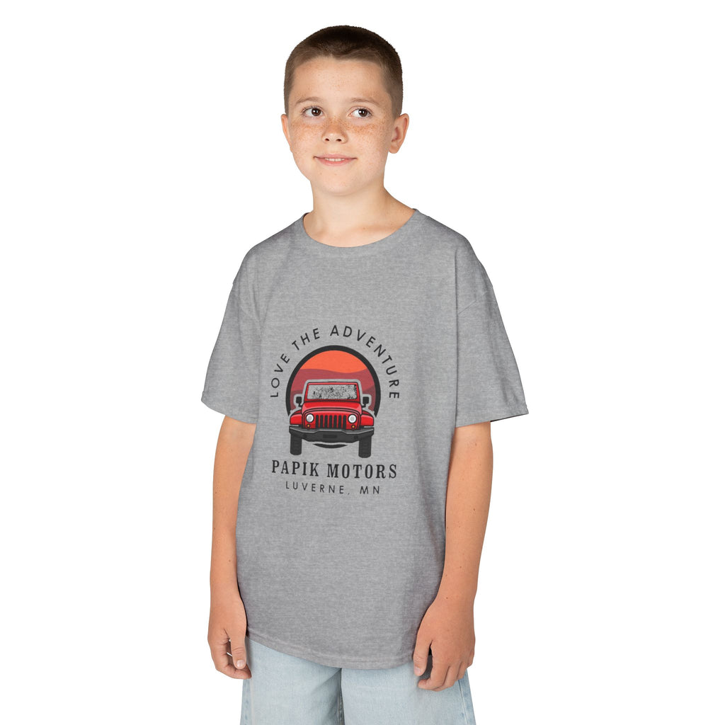 Kids Tee - 'Love The Adventure' Red Jeep Graphic Papik Motors