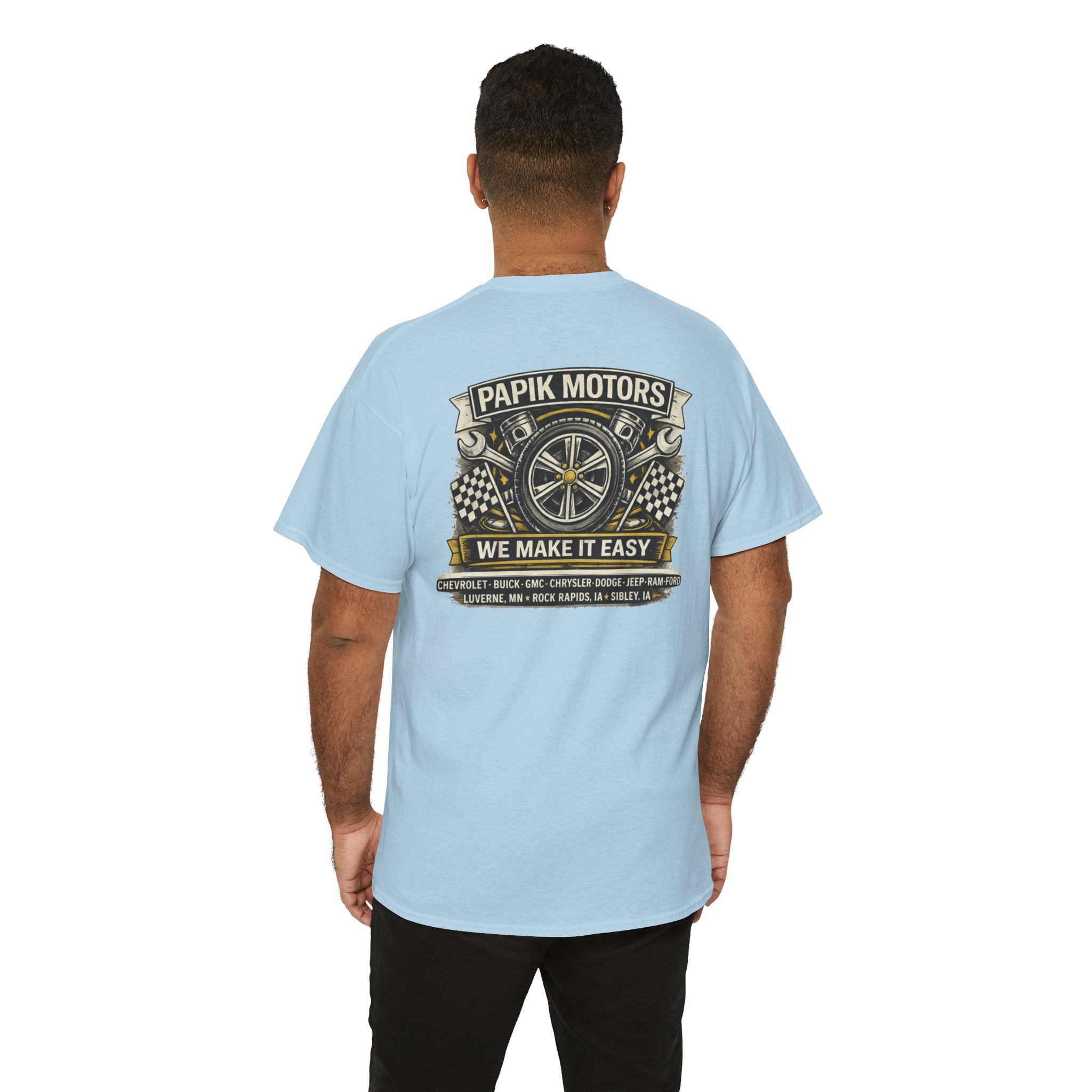 T‑Shirt — Papik Motors "We Make It Easy" Vintage Front and Back T