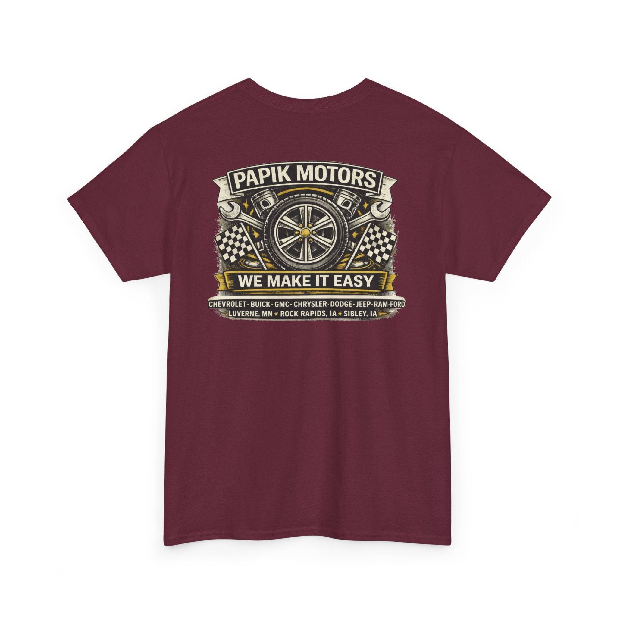 T‑Shirt — Papik Motors "We Make It Easy" Vintage Front and Back T