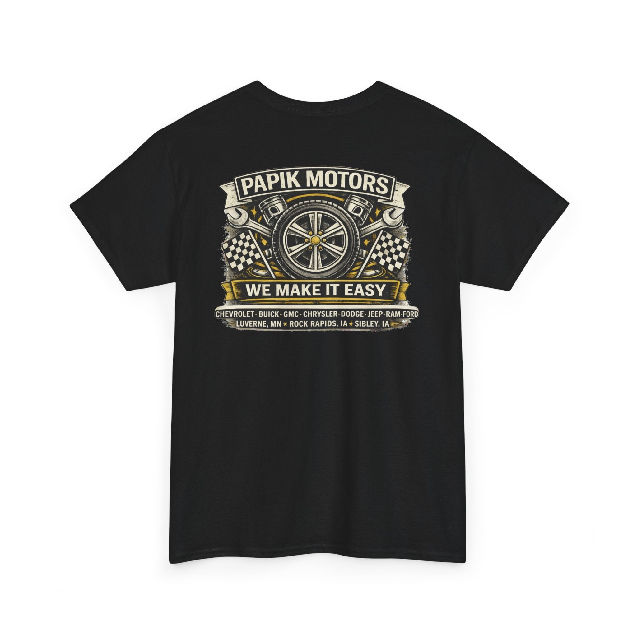 T‑Shirt — Papik Motors "We Make It Easy" Vintage Front and Back T