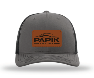 Papik Motors Trucker Snapback - With Leather Patch - Meshback Hat Snapback Cap Trucker Cap