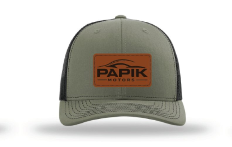 Papik Motors Trucker Snapback - With Leather Patch - Meshback Hat Snapback Cap Trucker Cap